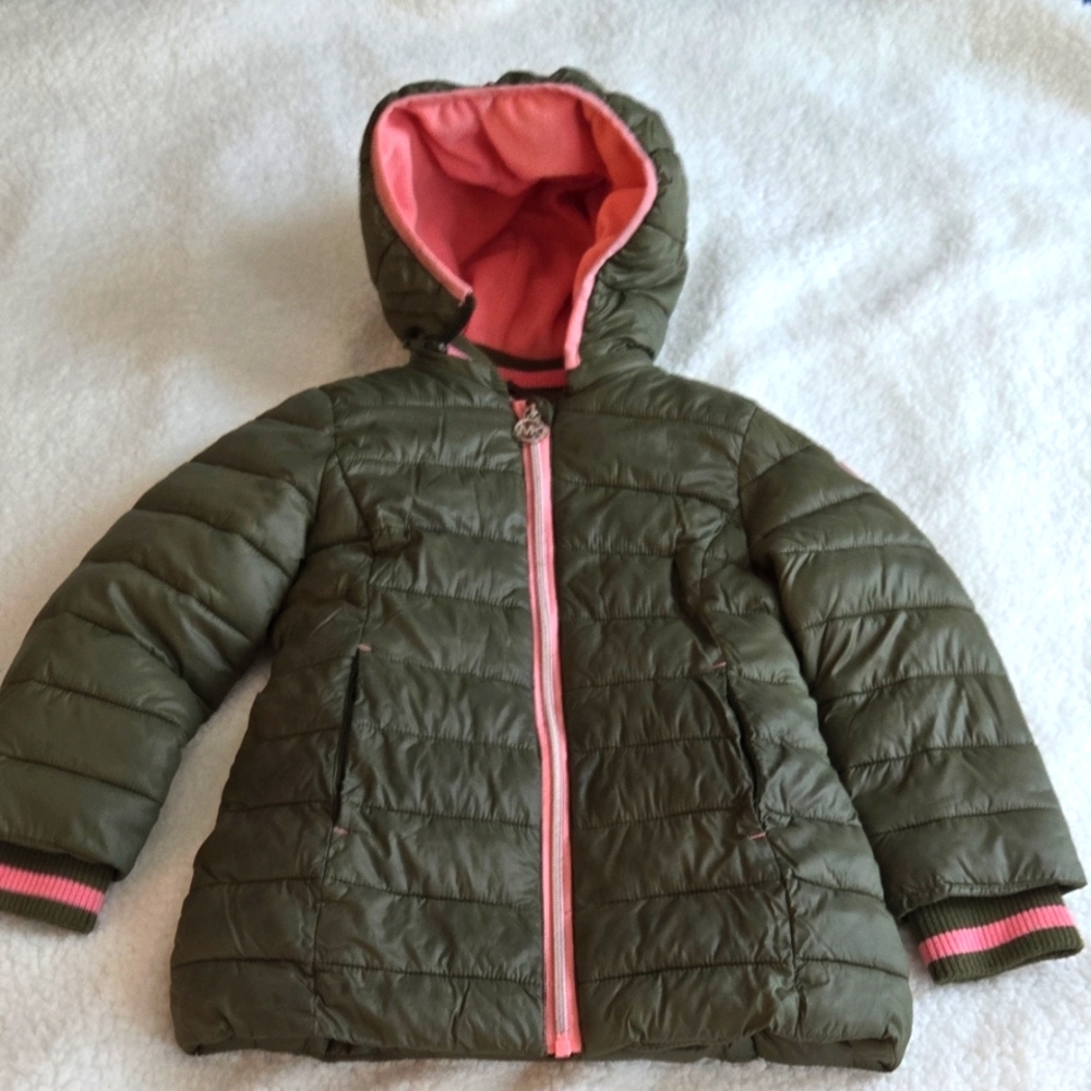 Kids Olive Green Jacket with Pink Accents